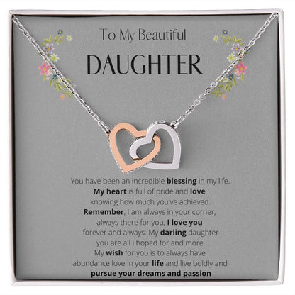 To My Daughter Interlocking Heart Necklace