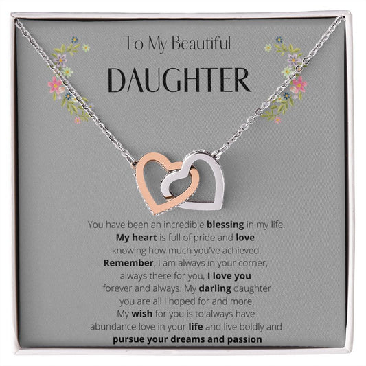 To My Daughter Interlocking Heart Necklace