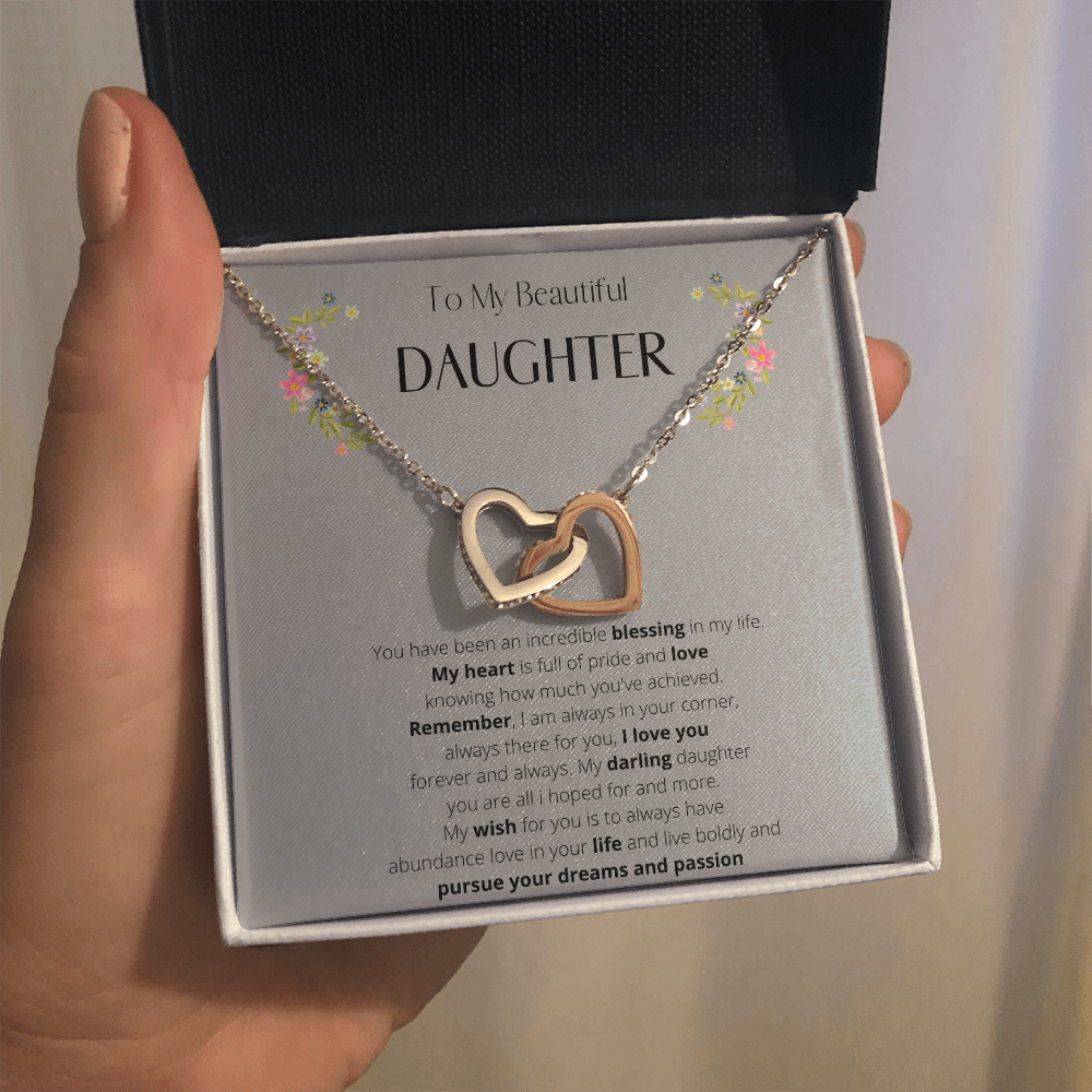 To My Daughter Interlocking Heart Necklace
